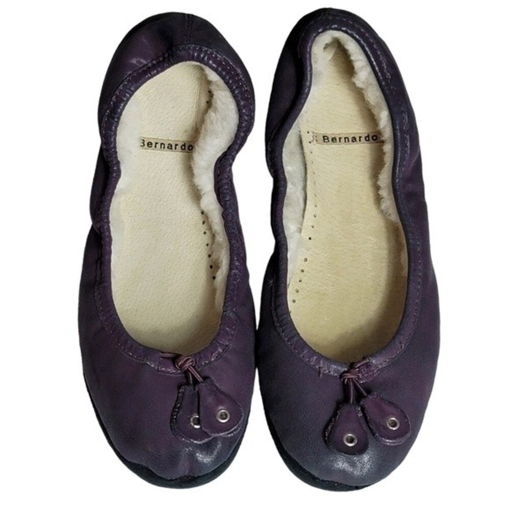 Bernardo Leather Flats Shearling Lined Ballerina Purple Sz 6M
